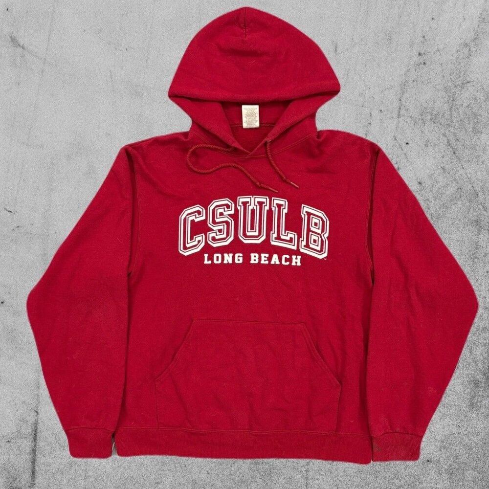 Y2K CSULB Hoodie Mens Medium Red Jerzees NuBlend Pullover College Univeristy